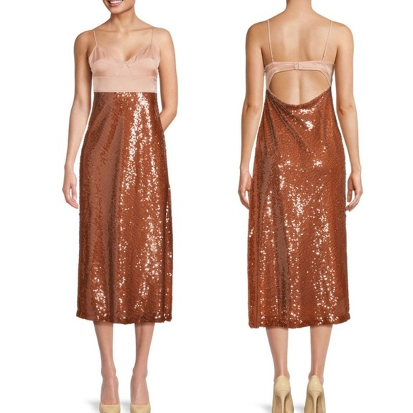 A.L.C. Gisele Corset Sequin Sleeveless Slip Midaxi Empire Open Back Midi Dress - Picture 11 of 16